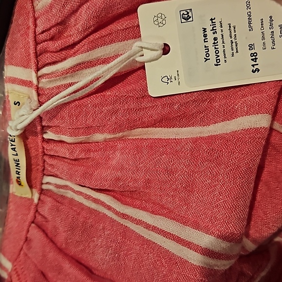 Marine Layer Erin Shirt Dress Cotton Fuchsia Stripe Midi NEW - Picture 5 of 6